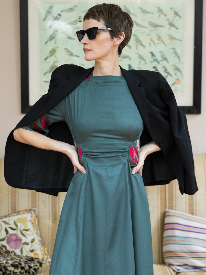 Alma Dress Ecovero Twill Seagreen Embroidered