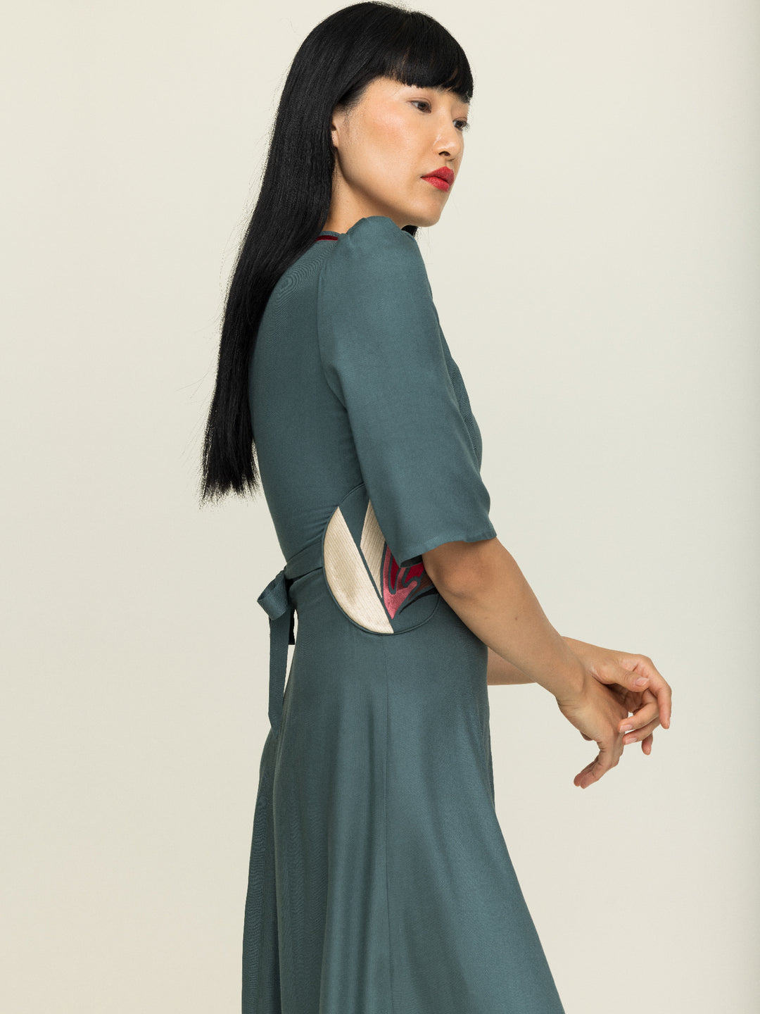 Alma Dress Ecovero Twill Seagreen Embroidered