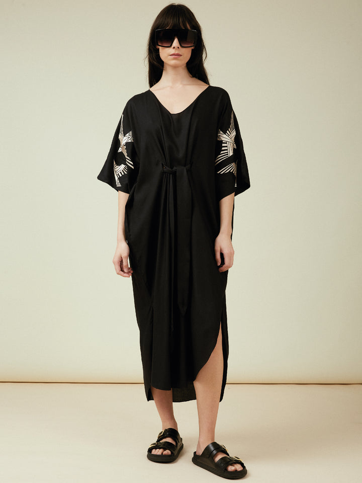 Asia Kaftan Dress Black Embroidered