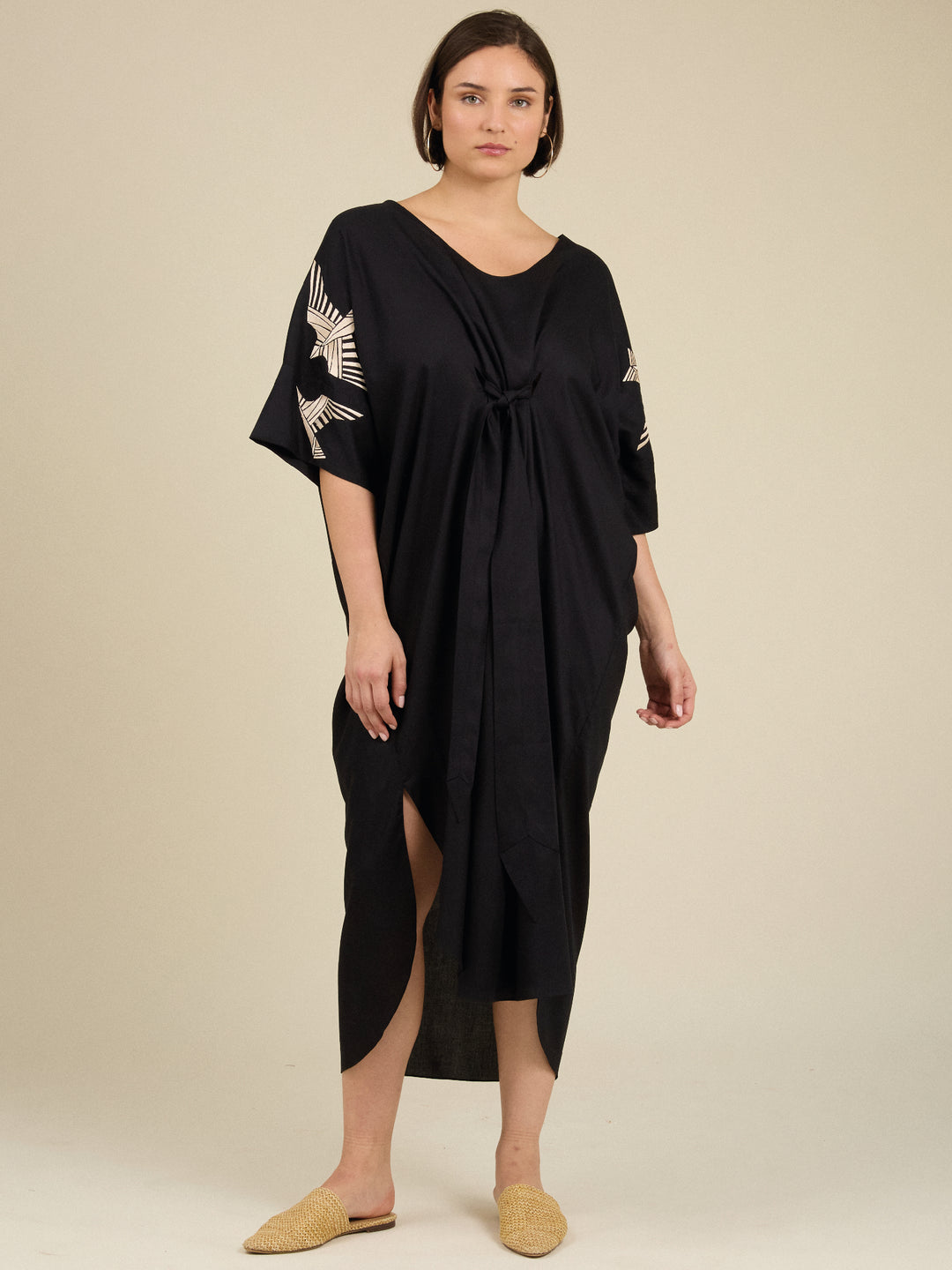 Asia Kaftan Dress Black Embroidered