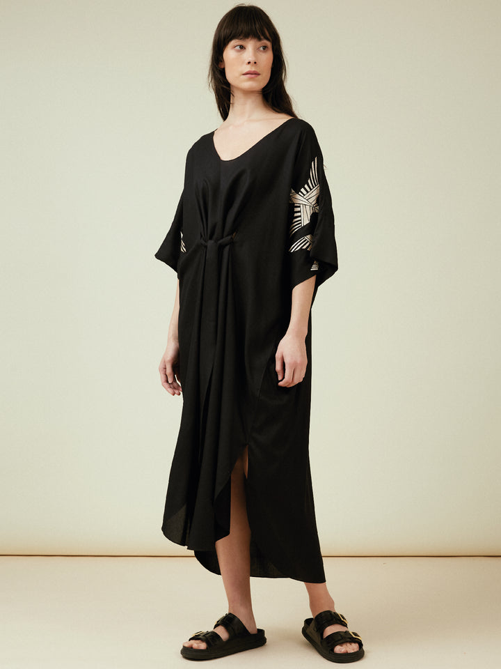 Asia Kaftan Dress Black Embroidered