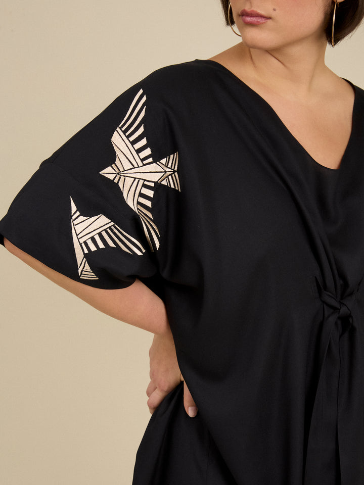 Asia Kaftan Dress Black Embroidered