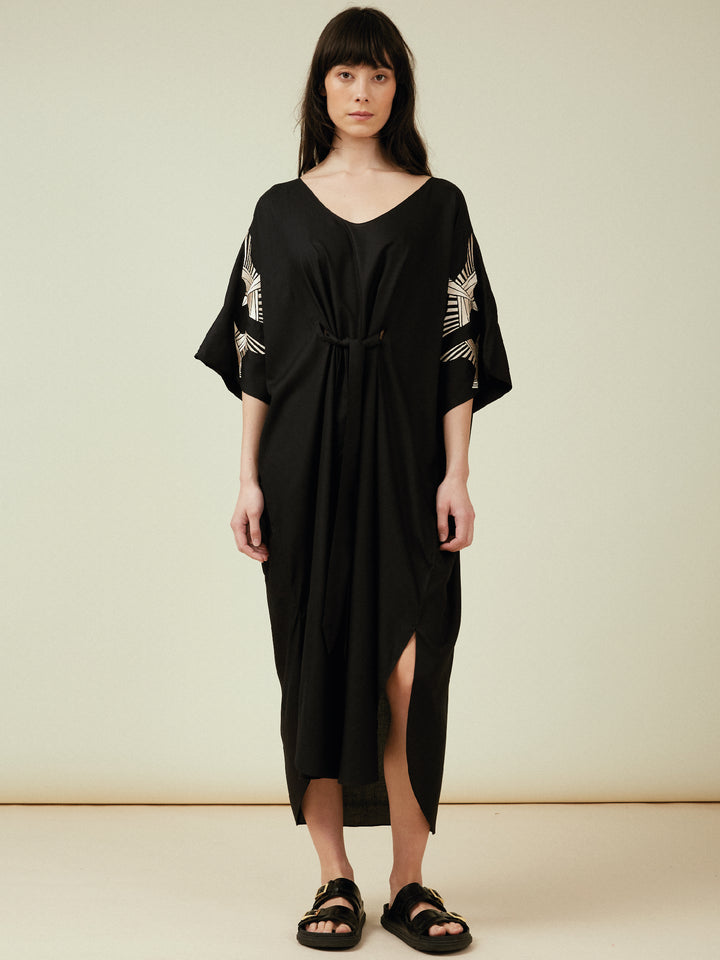 Asia Kaftan Dress Black Embroidered