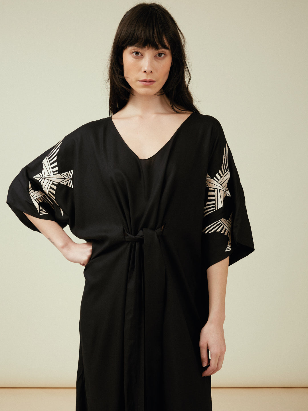 Asia Kaftan Dress Black Embroidered