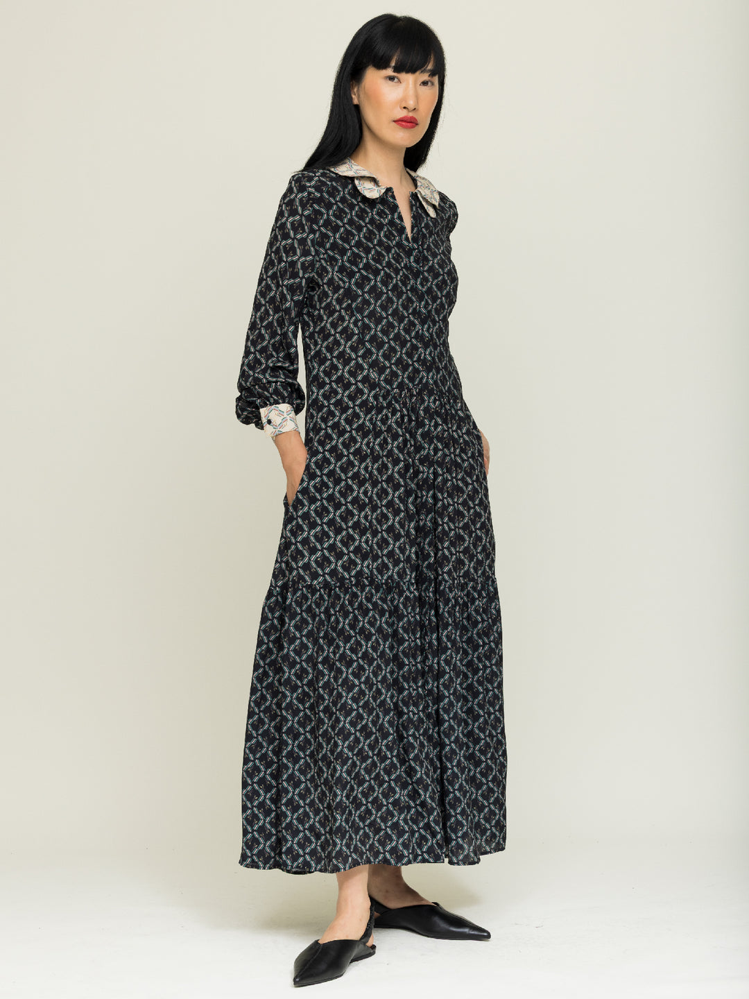 Asta tiered shirt dress brook print black