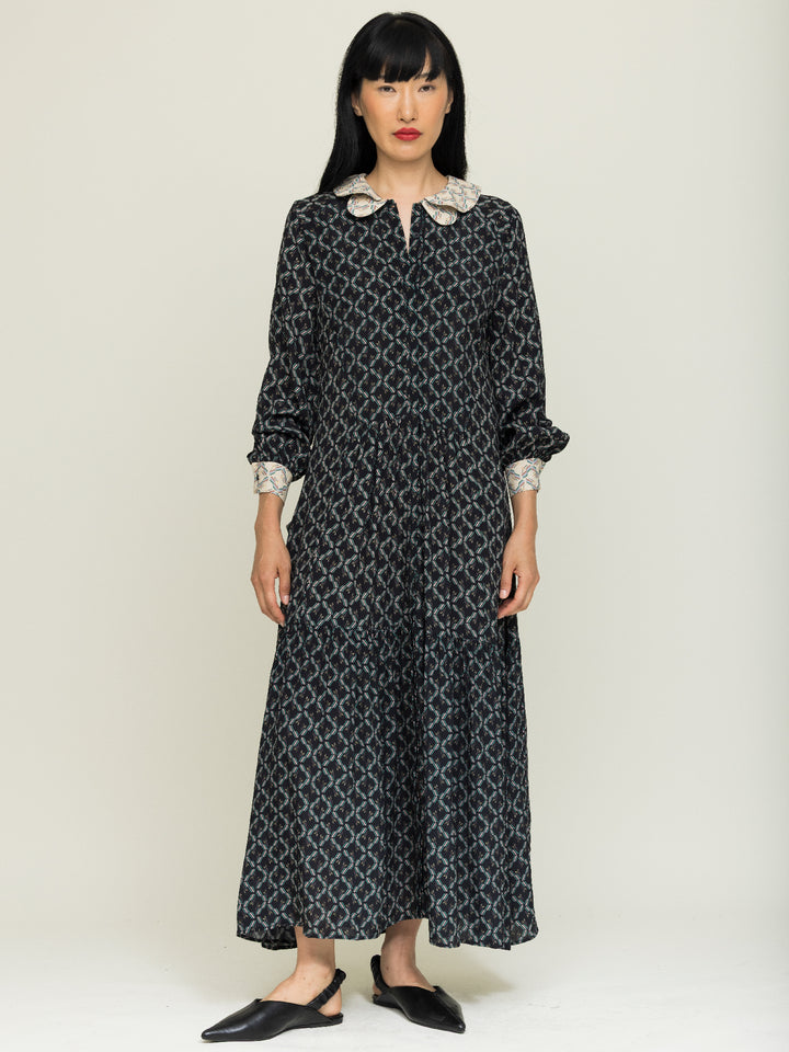 Asta tiered shirt dress brook print black