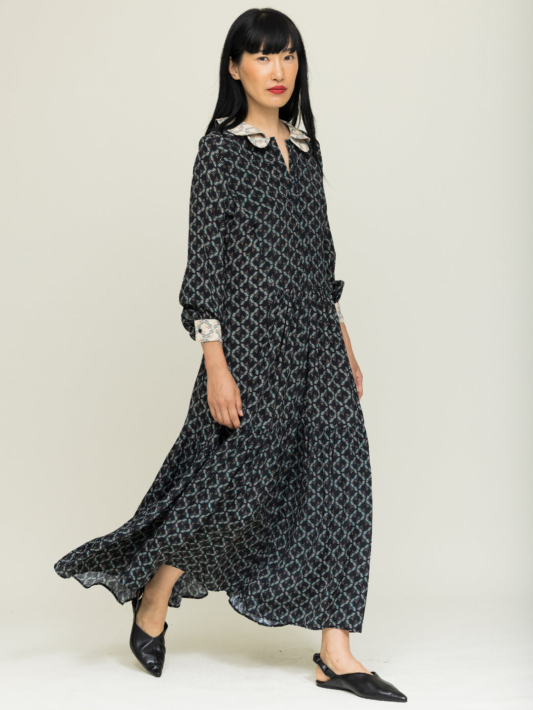 Asta tiered shirt dress brook print black