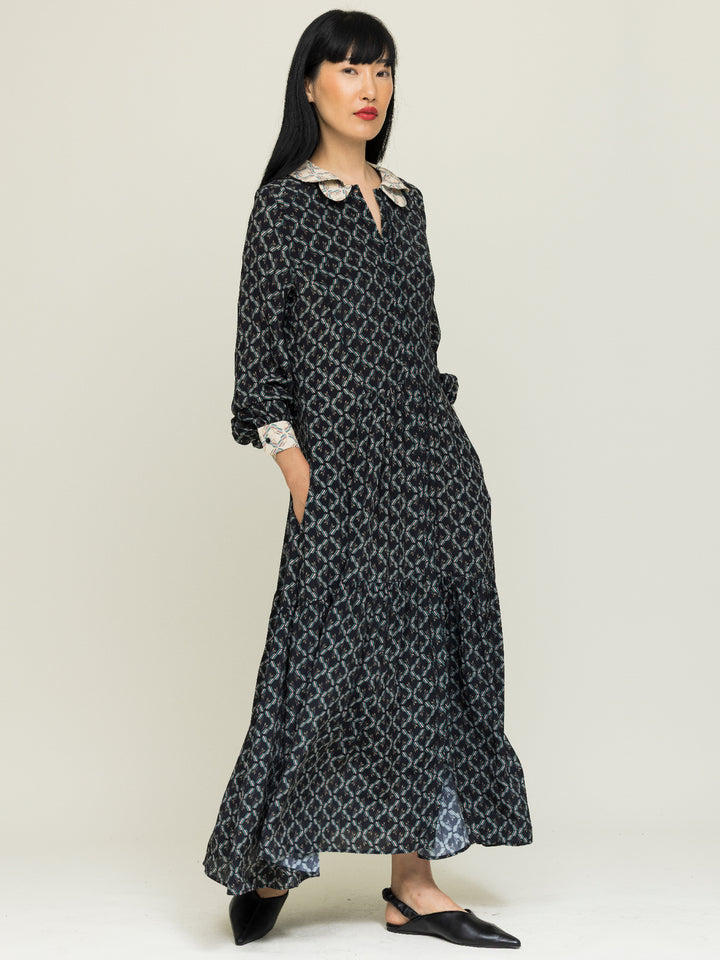Asta tiered shirt dress brook print black