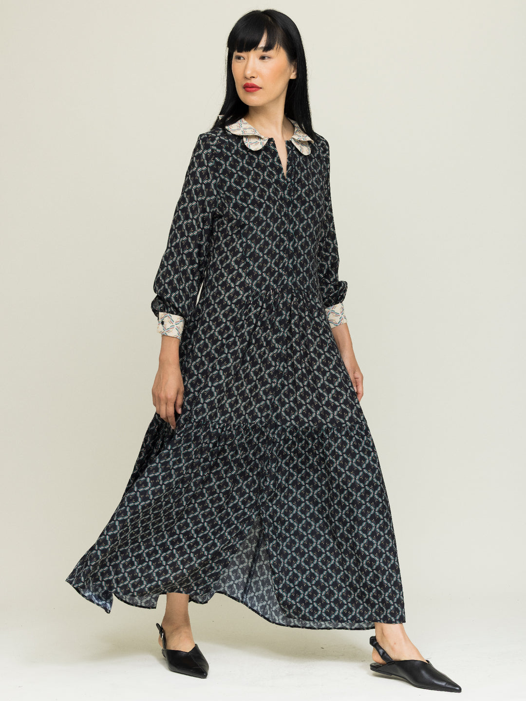 Asta tiered shirt dress brook print black