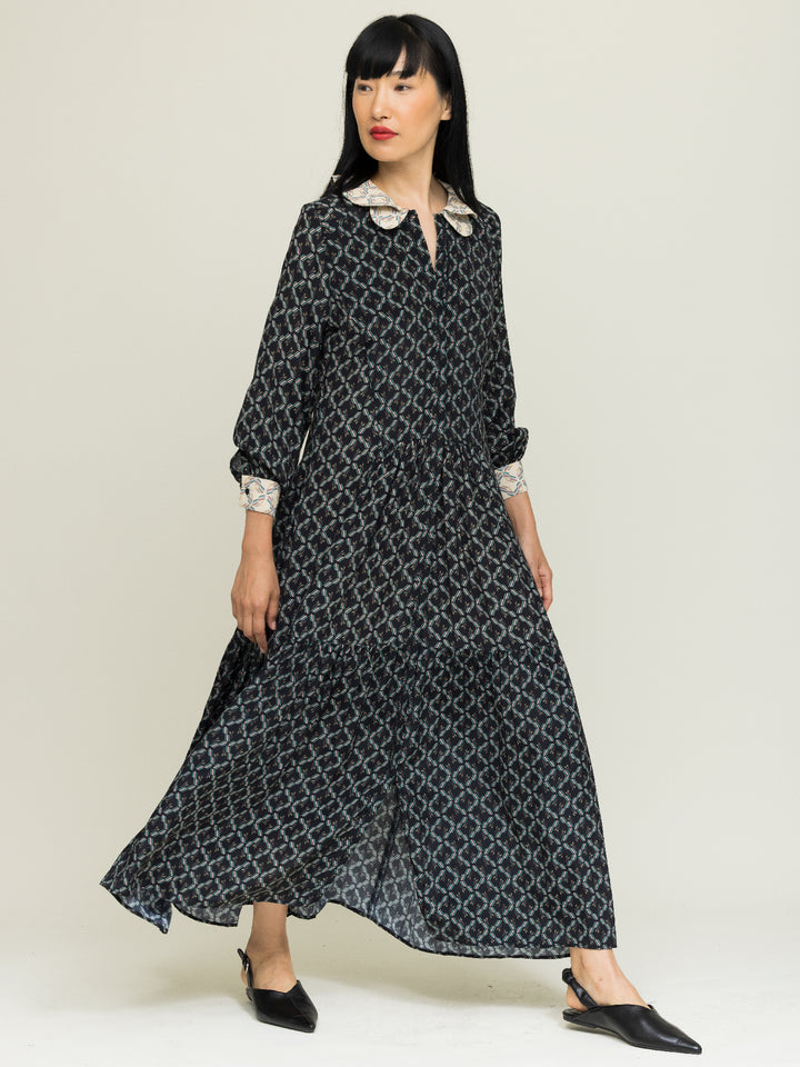 Asta tiered shirt dress brook print black