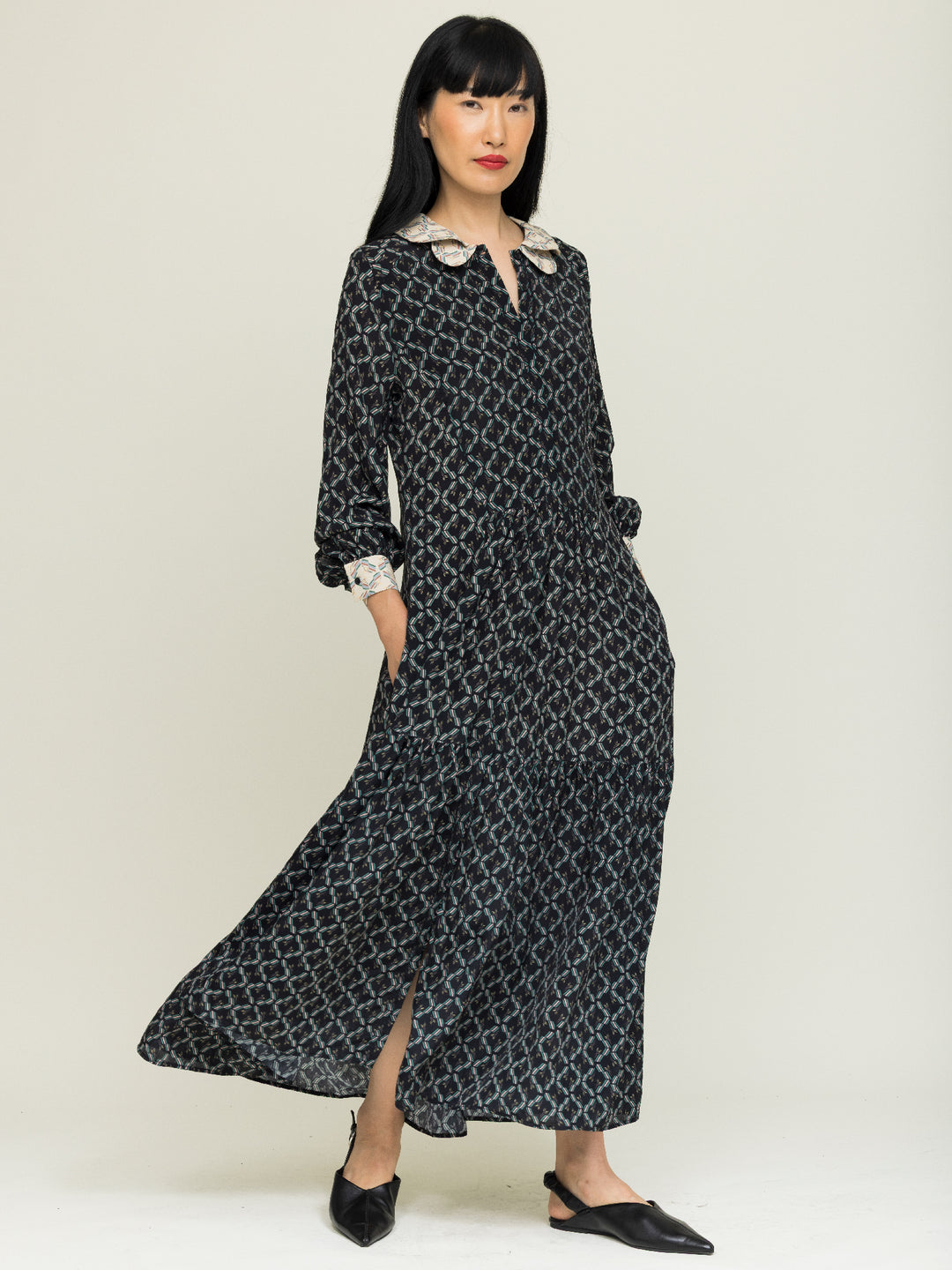 Asta tiered shirt dress brook print black