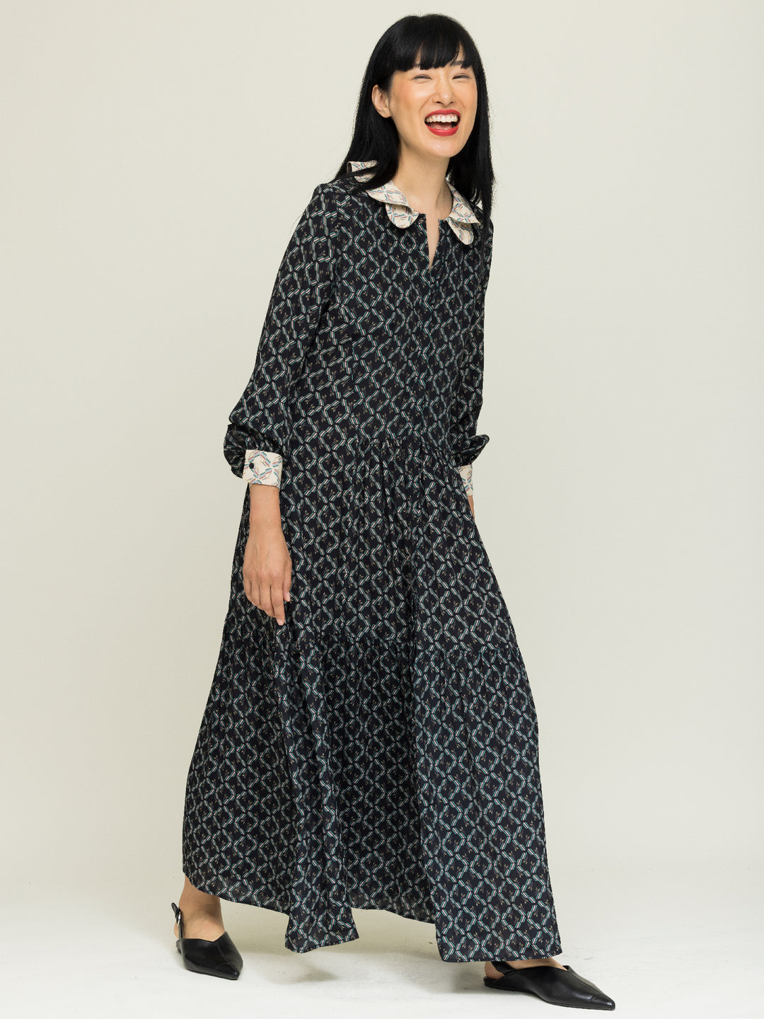 Asta tiered shirt dress brook print black