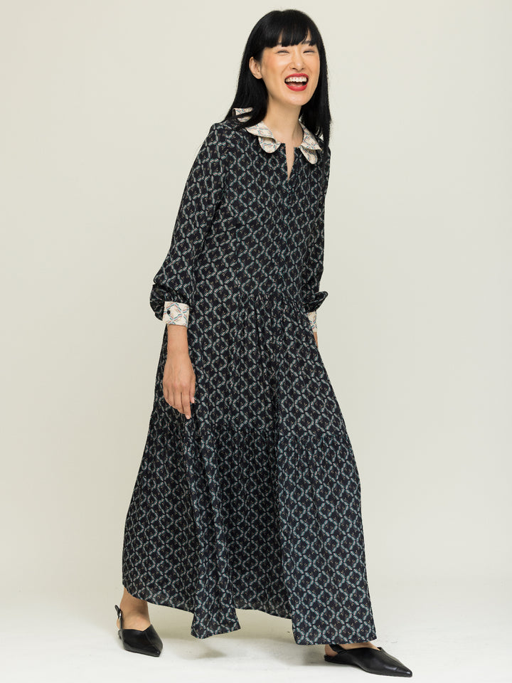 Asta tiered shirt dress brook print black