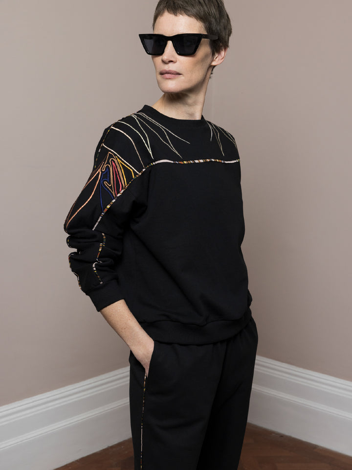 Best Embroidered Sweatshirt Black Cotton Fleece