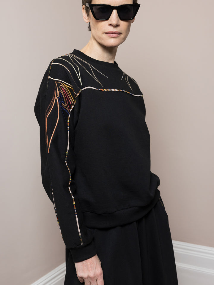 Best Embroidered Sweatshirt Black Cotton Fleece