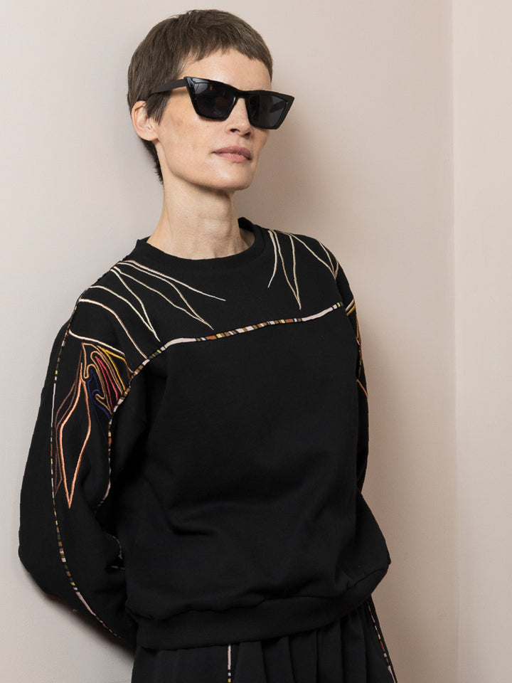 Best Embroidered Sweatshirt Black Cotton Fleece