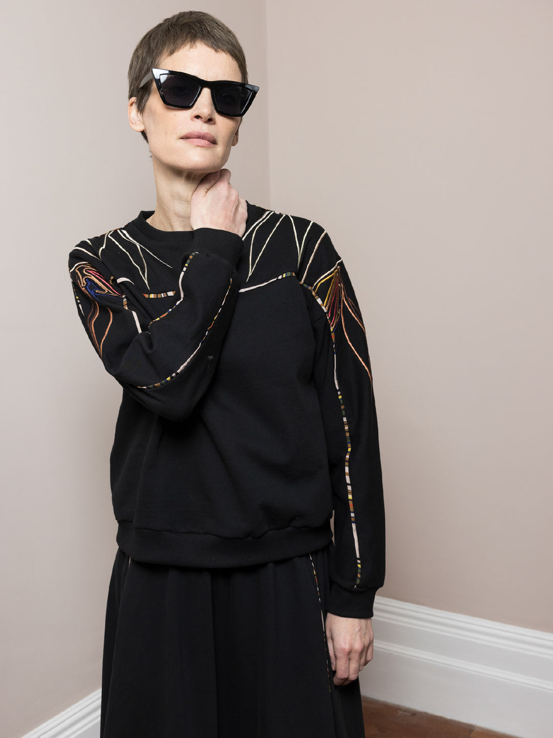 Best Embroidered Sweatshirt Black Cotton Fleece