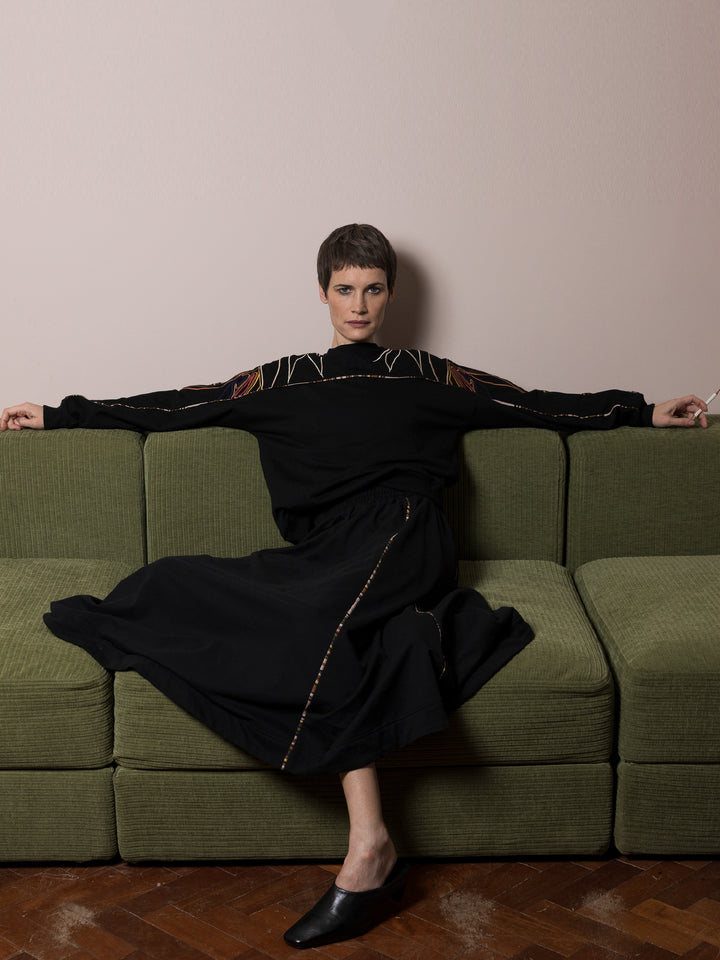 Best Sweatshirt + Sadie Skirt Embroidered Black Set