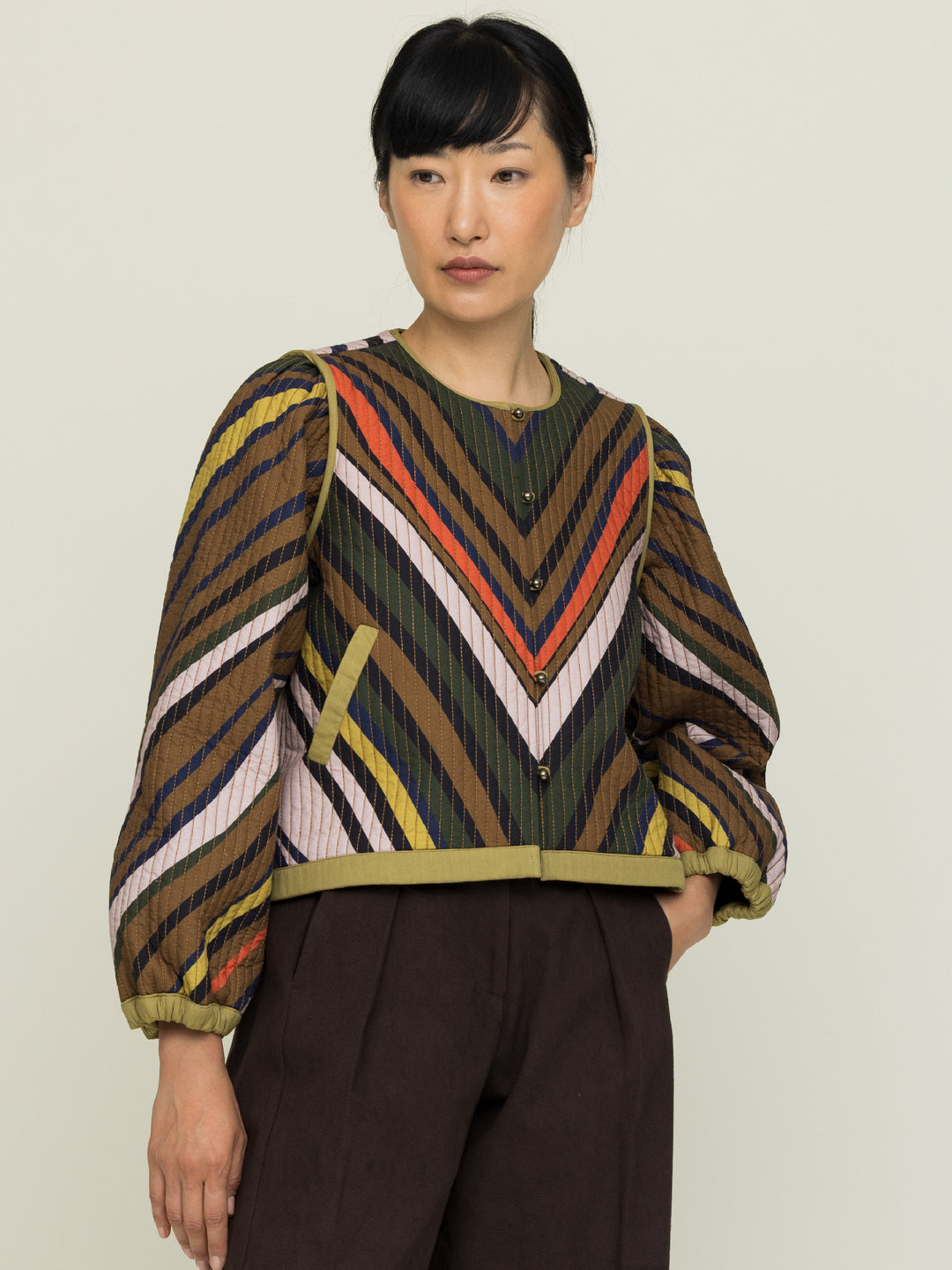 Cynthia Quilted Jacket Heavy Cotton Satin Poplin Fanning Print