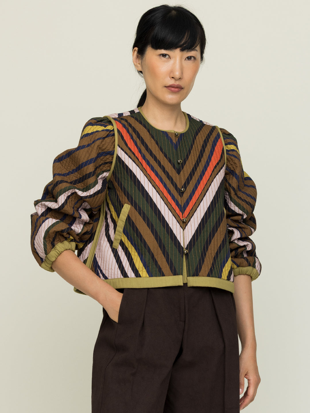 Cynthia Quilted Jacket Heavy Cotton Satin Poplin Fanning Print