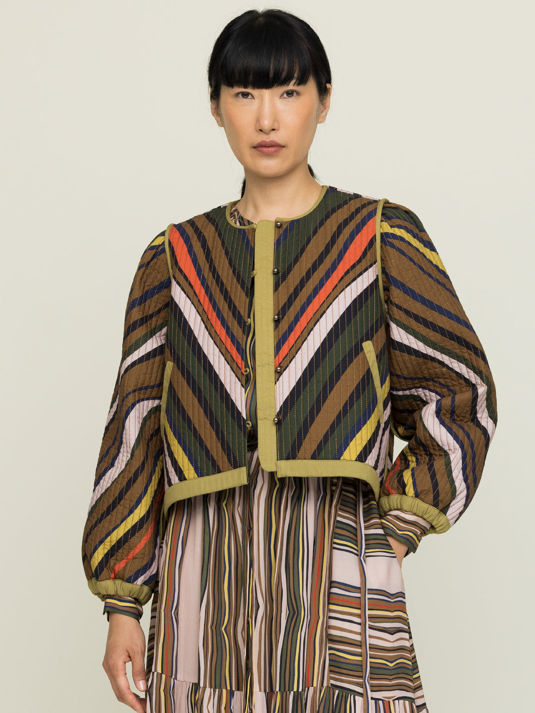 Cynthia Quilted Jacket Heavy Cotton Satin Poplin Fanning Print