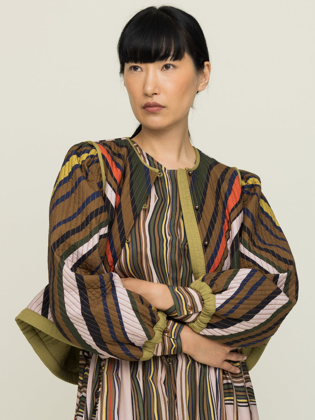 Cynthia Quilted Jacket Heavy Cotton Satin Poplin Fanning Print