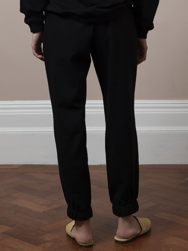 Mia Jogger Embroidered Black Cotton Fleece