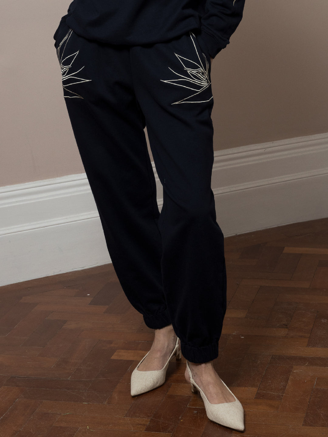 Em Jogger Embroidered Navy Cotton Fleece