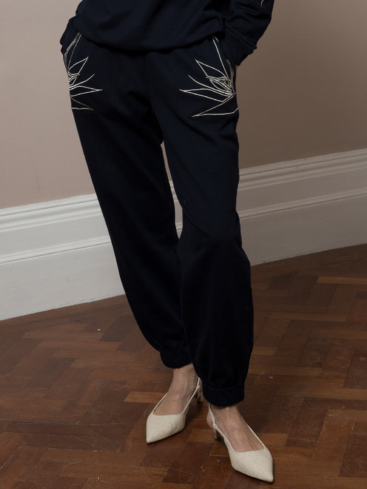 Em Jogger Embroidered Navy Cotton Fleece