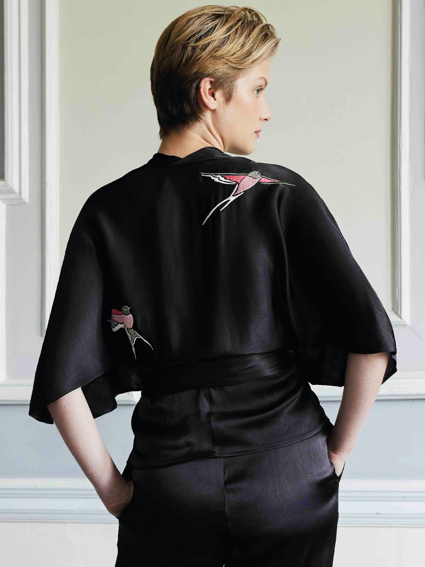 Gloria cape blouse Black embroidered