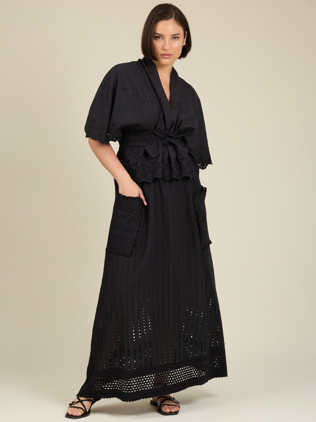 Martha Maxi Cotton Skirt Black Broderie Anglaise