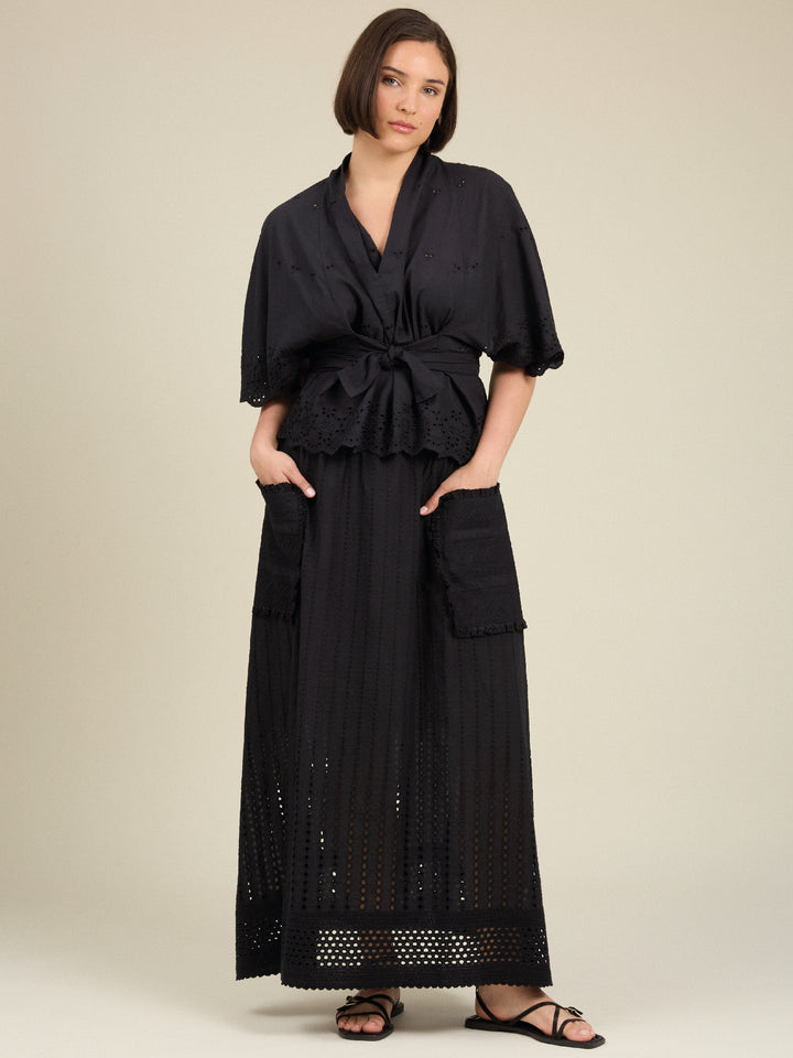 Martha Maxi Cotton Skirt Black Broderie Anglaise