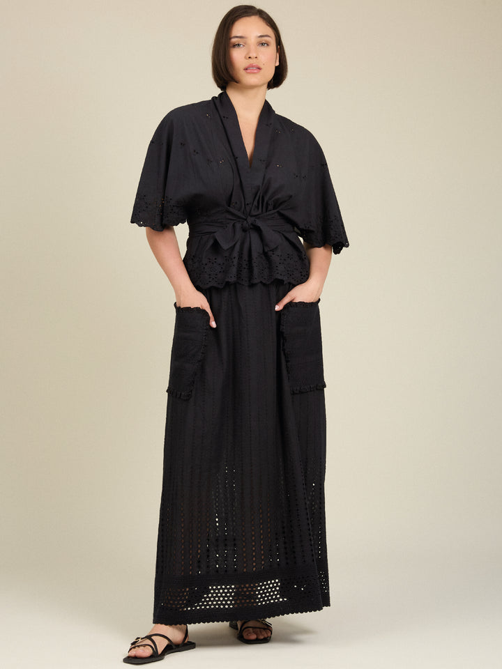Martha Maxi Cotton Skirt Black Broderie Anglaise