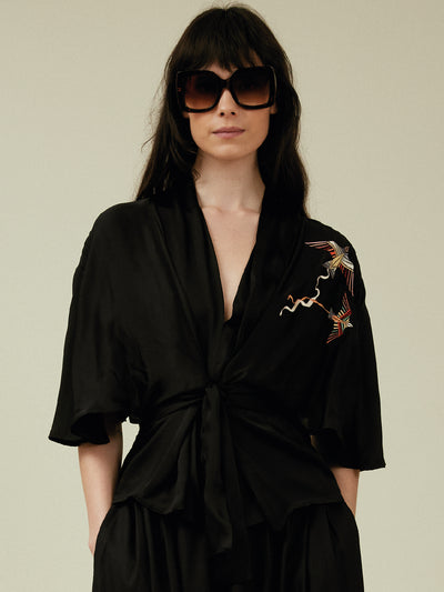 Gloria cape sleeve blouse black embroidered