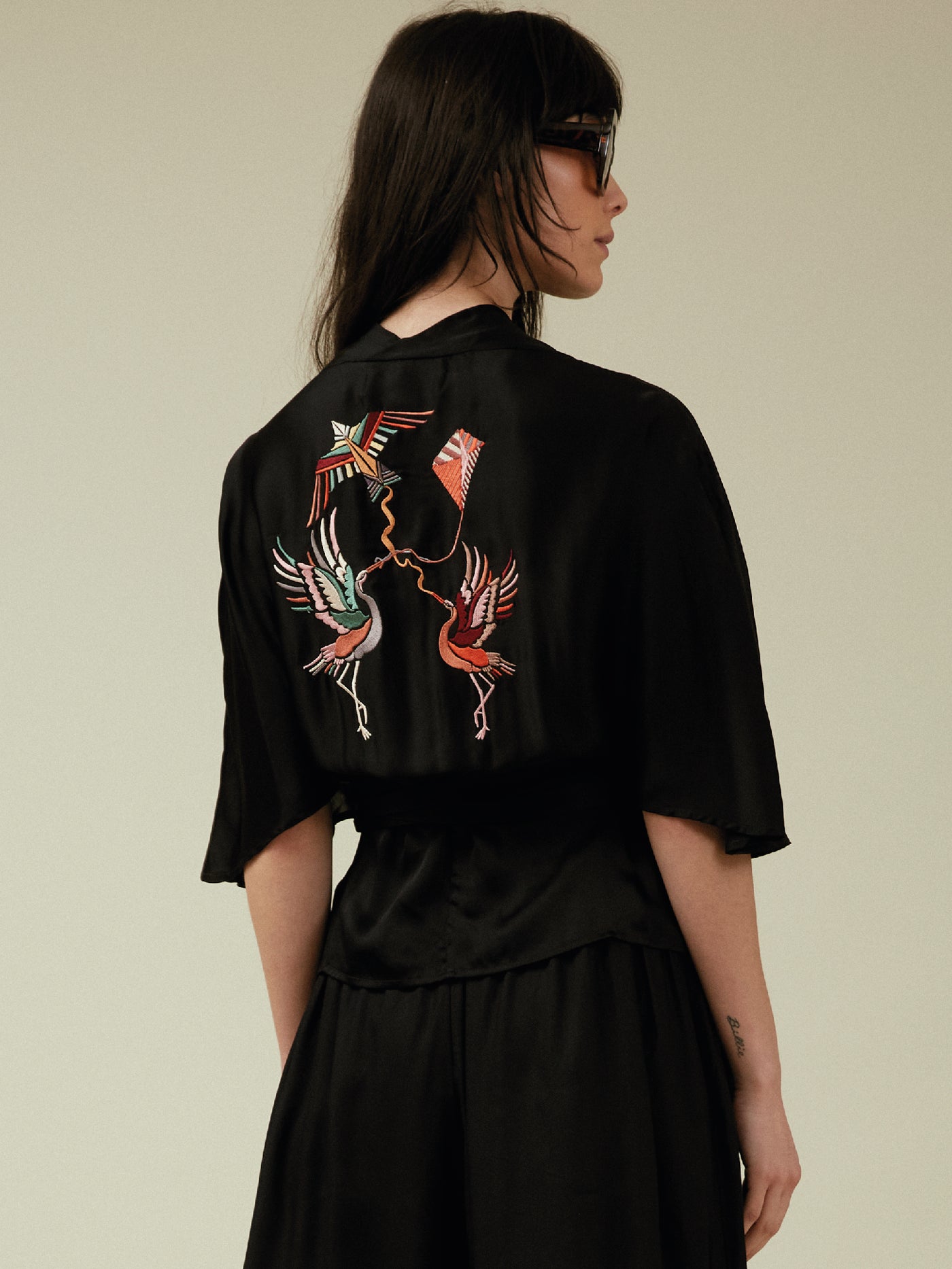 Gloria cape sleeve blouse black embroidered