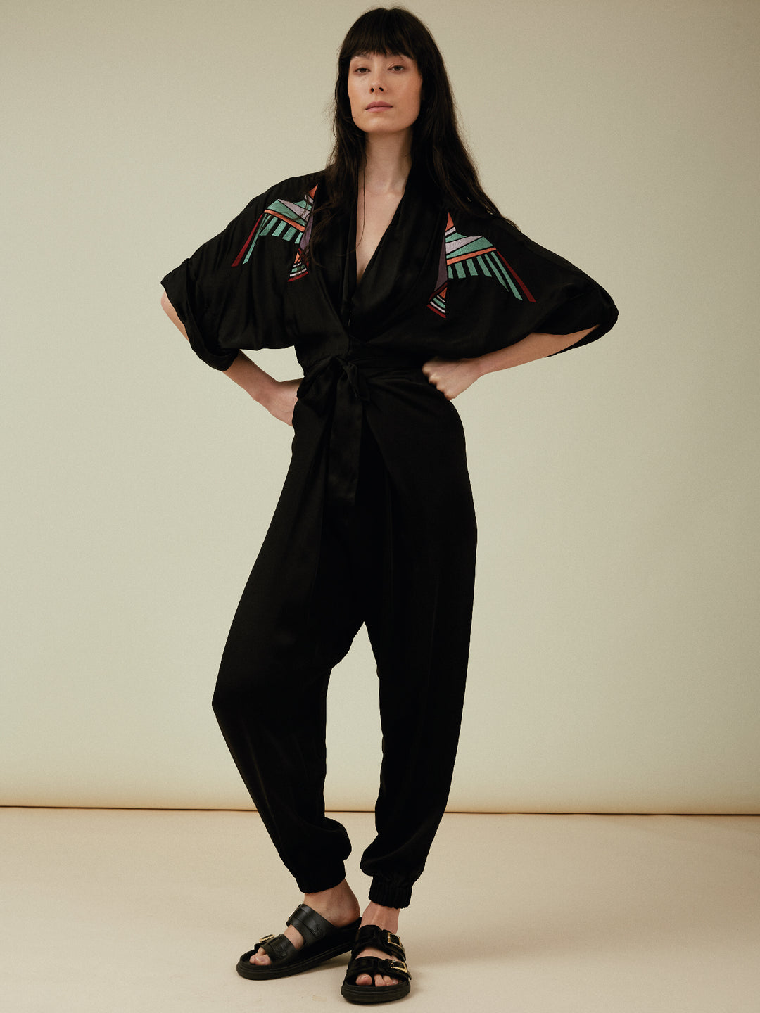 Gloria Jumpsuit Black Embroidered