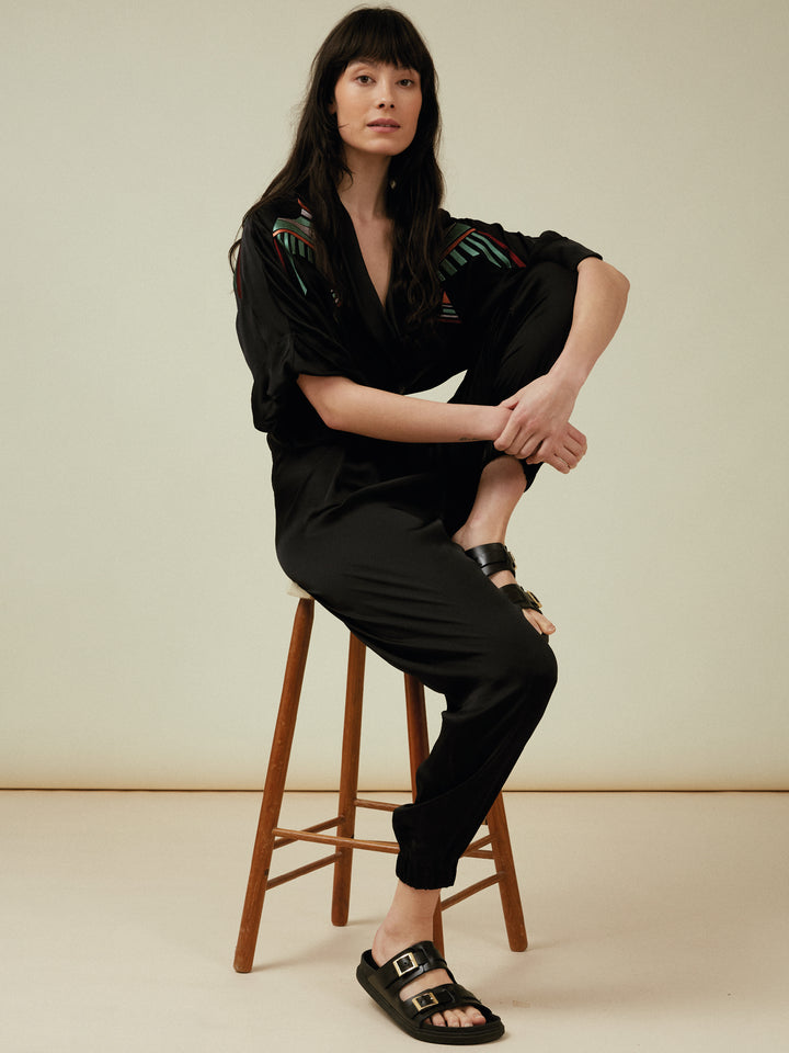 Gloria Jumpsuit Black Embroidered