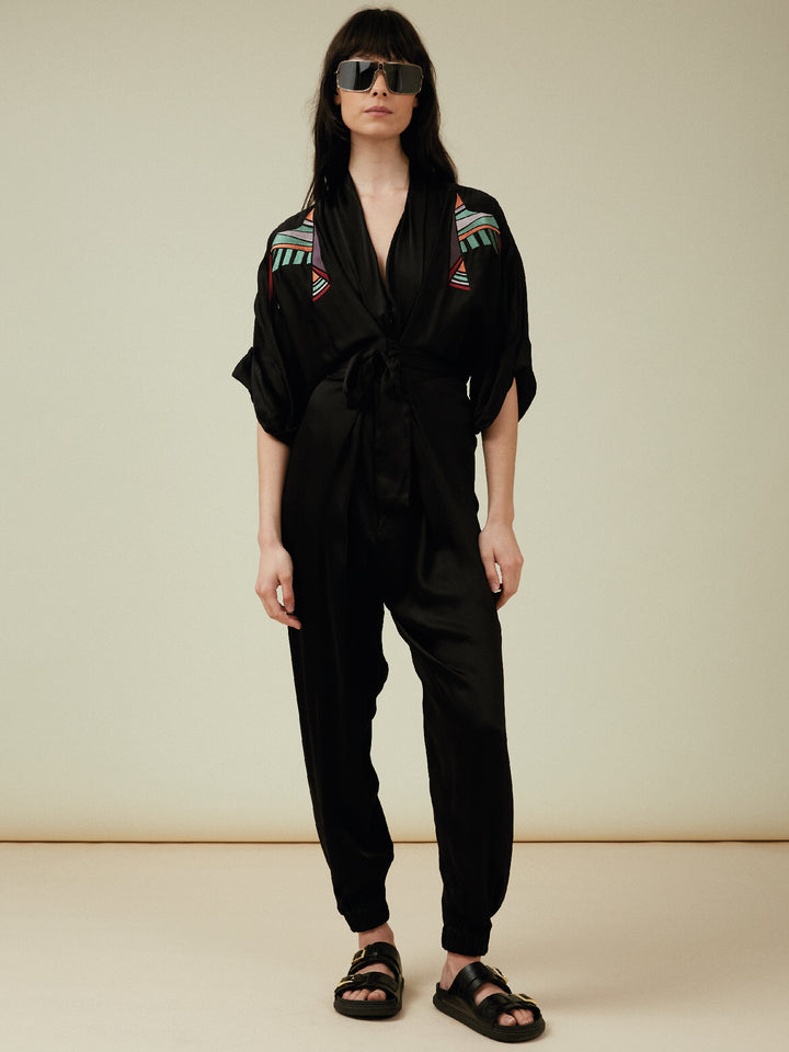 Gloria Jumpsuit Black Embroidered