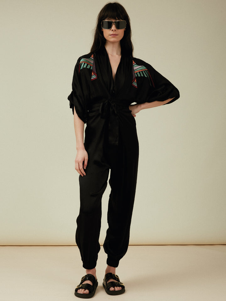 Gloria Jumpsuit Black Embroidered