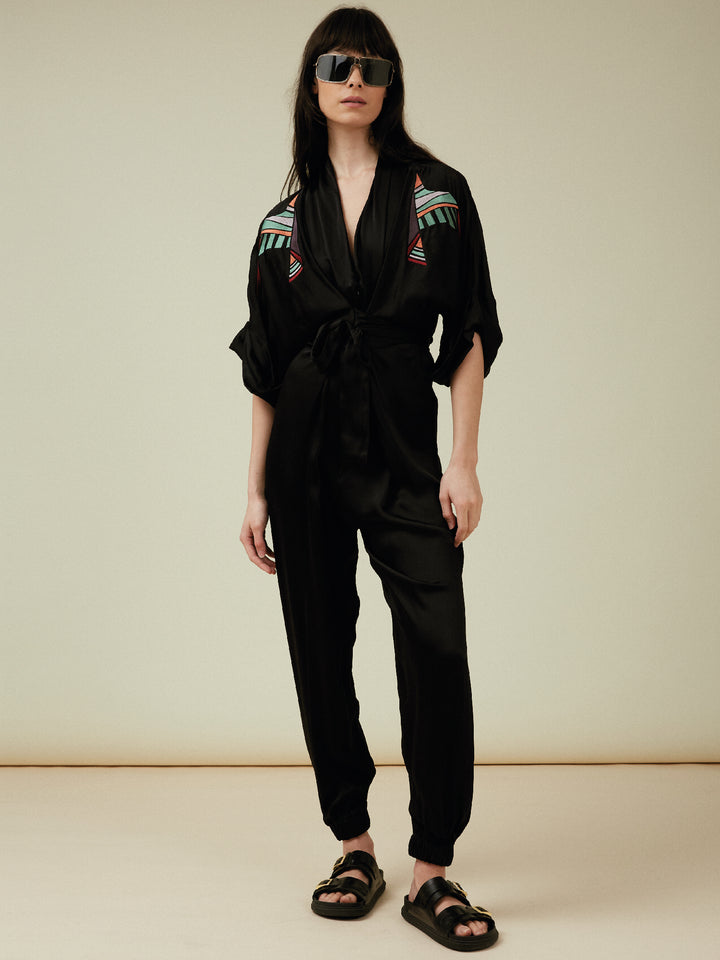 Gloria Jumpsuit Black Embroidered