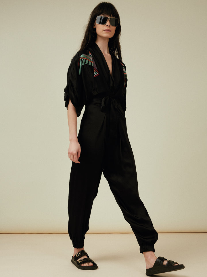 Gloria Jumpsuit Black Embroidered