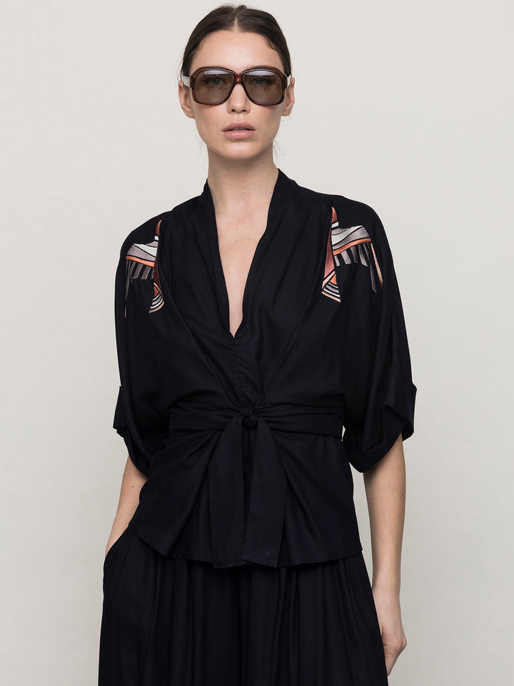 Gloria Blouse Black Embroidered Soft Rayon