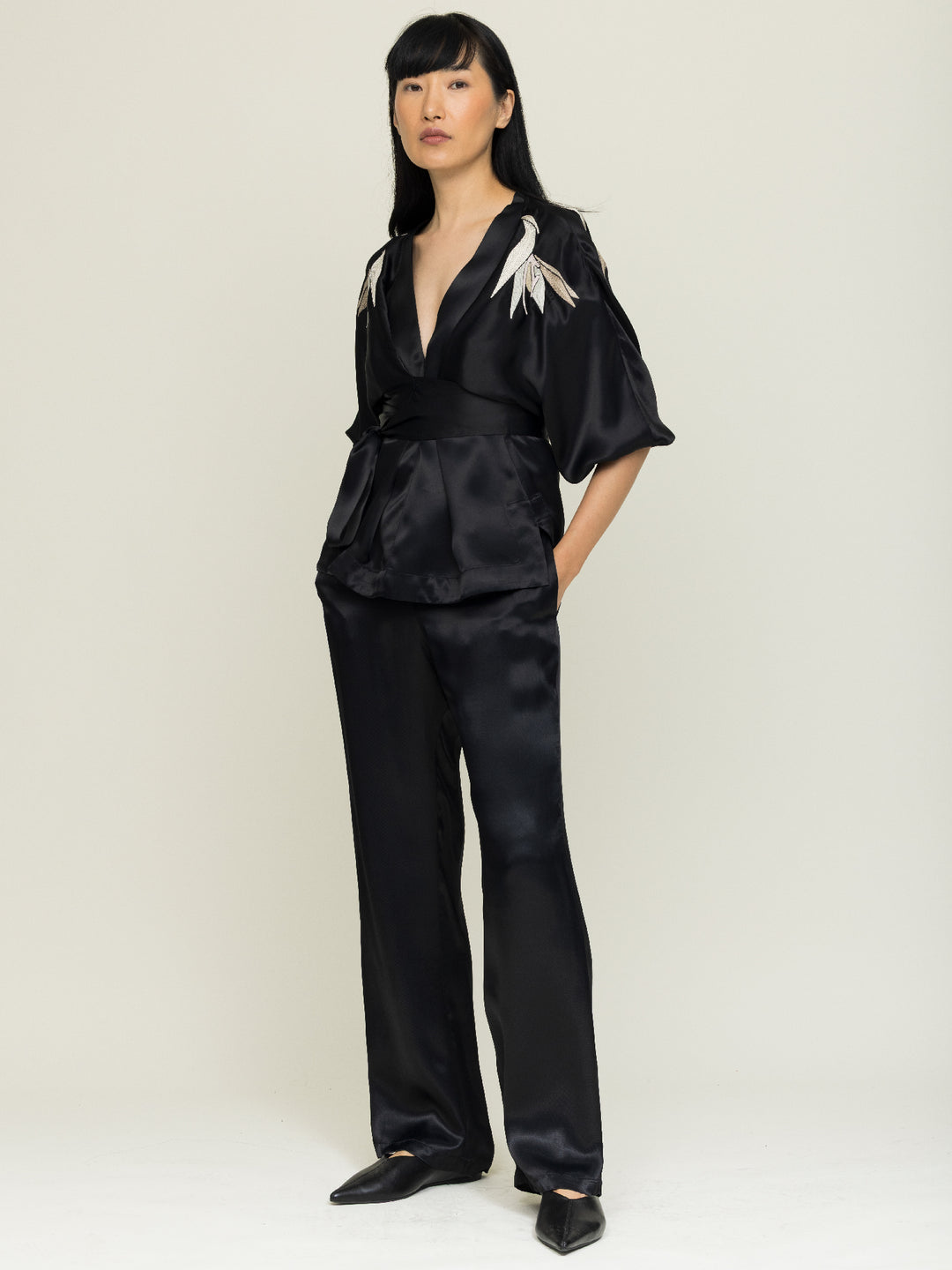 April Jogger Royal Satin Crepe Jet Black