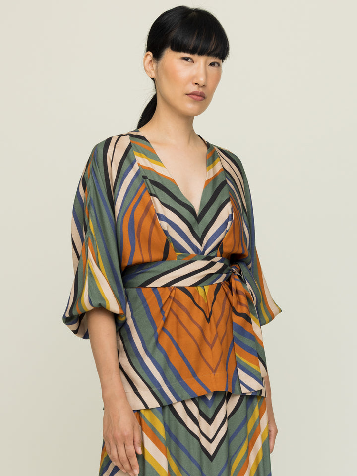 Isabel Wrap Blouse Ecovero Twill Buckling print