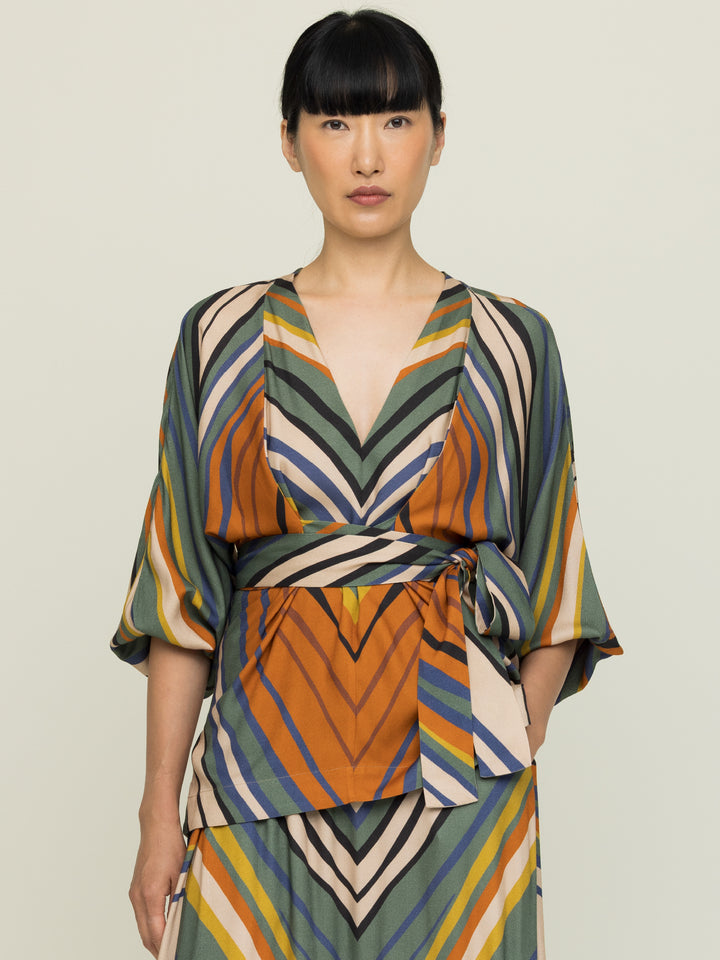 Isabel Wrap Blouse Ecovero Twill Buckling print
