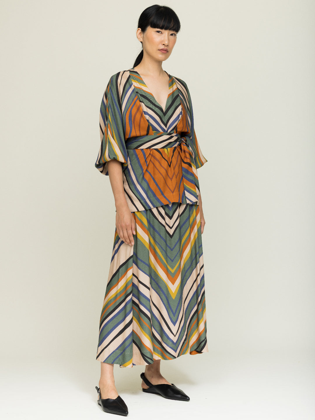 Isabel Wrap Blouse + Linda Skirt Buckling Print Set