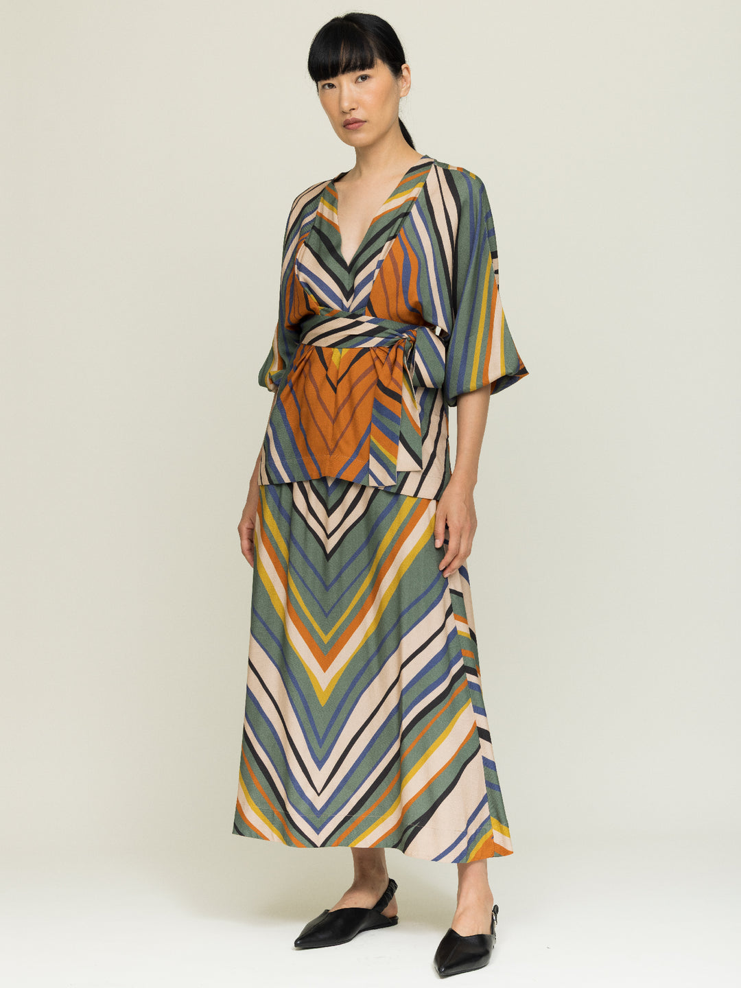 Isabel Wrap Blouse + Linda Skirt Buckling Print Set