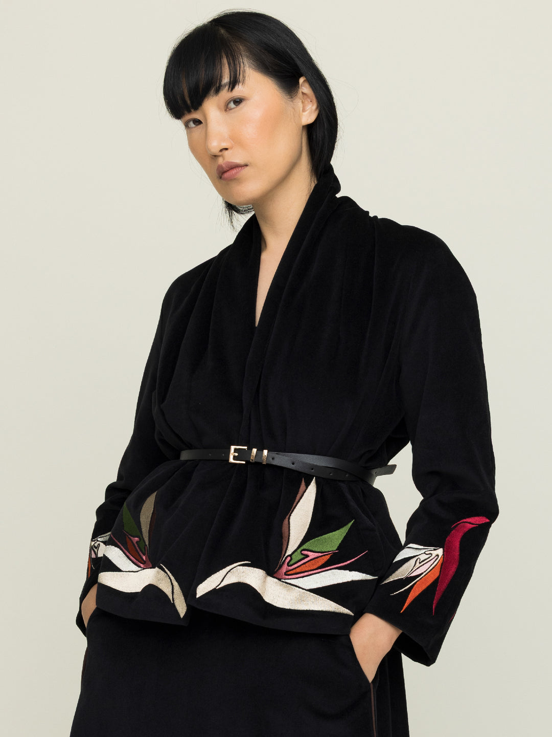 Jane Jacket Cotton Velvet Black Embroidered