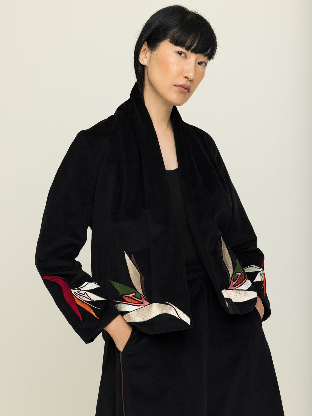 Jane Jacket Cotton Velvet Black Embroidered