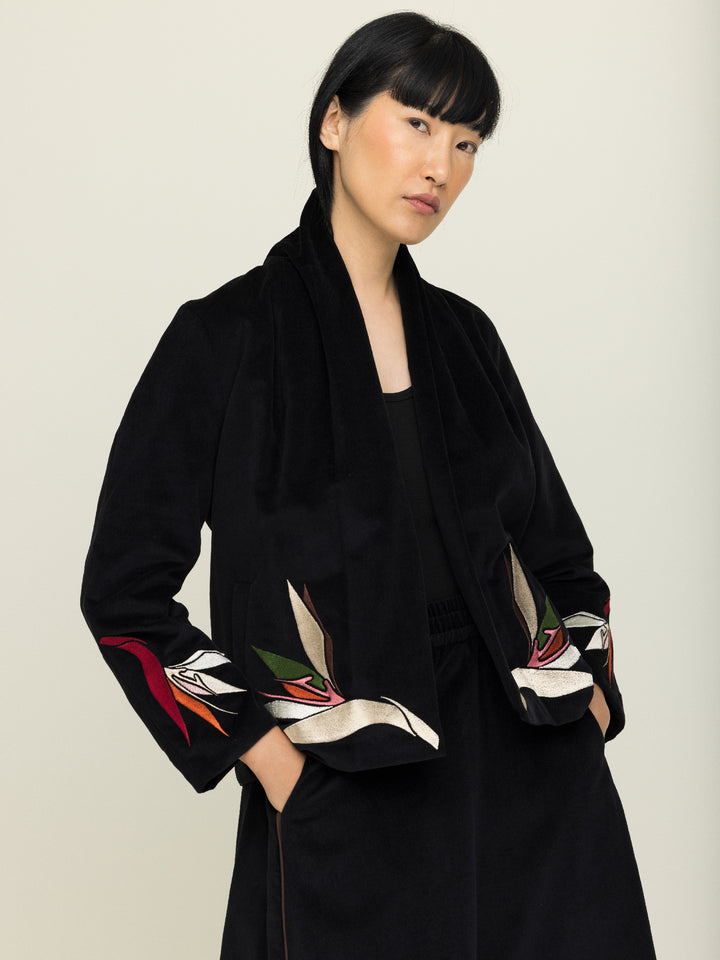 Jane Jacket Cotton Velvet Black Embroidered